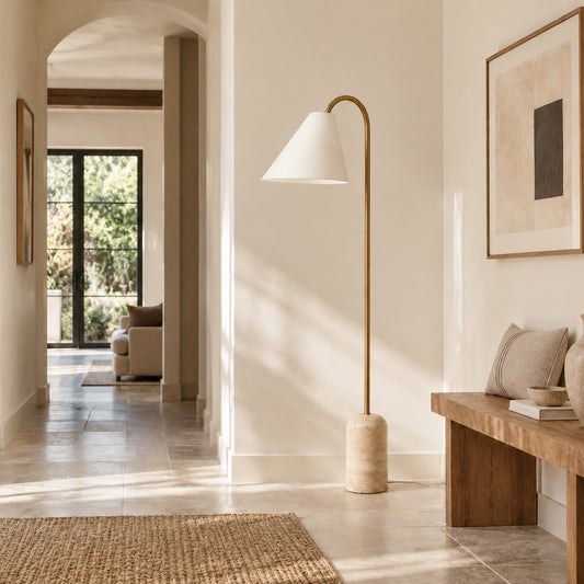 Cerid Modern Travertine Tapered Curved Floor Light