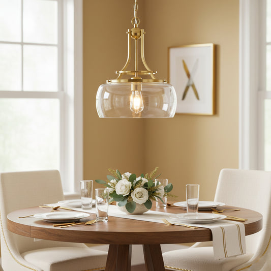 Helios Rustic Round Gold Clear Glass Pendant Light