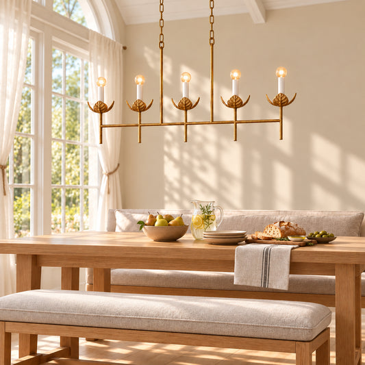 Thorrn Vintage Gold Linear Leaf Chandelier