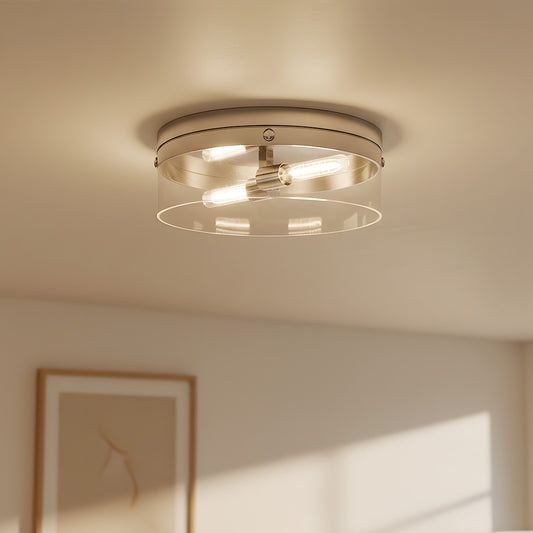Yari Industrial 2-Light Cylinder Clear Glass Flush Mount Light