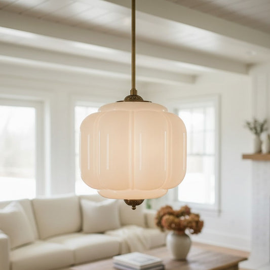 Lumi Vintage Milk Glass Oiled Brass Eloise Pendant Light
