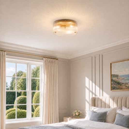 Seraphina Modern Brass Ribbed Glass Drum Ceiling Light
