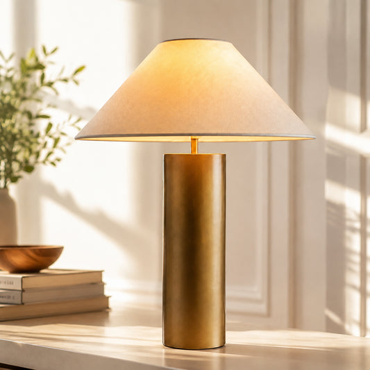 Zorvyn Modern Brass Conical Linen Table Light