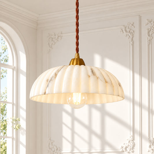 Wledig Modern Ruffled Stone-Effect Dome Pendant Light