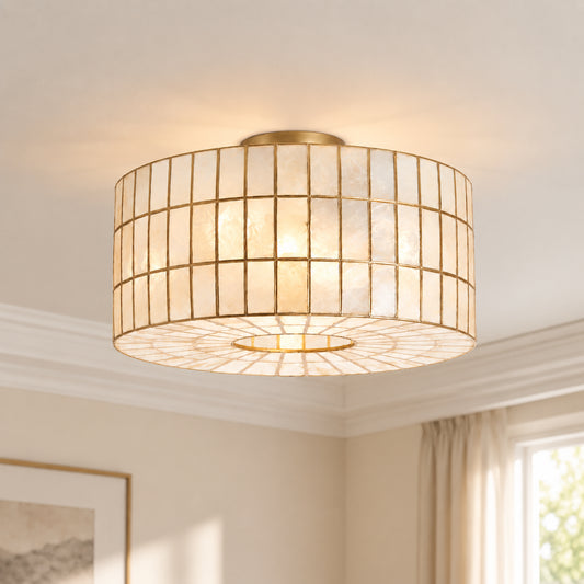 Hedd Coastal Capiz Shell Drum Ceiling Light