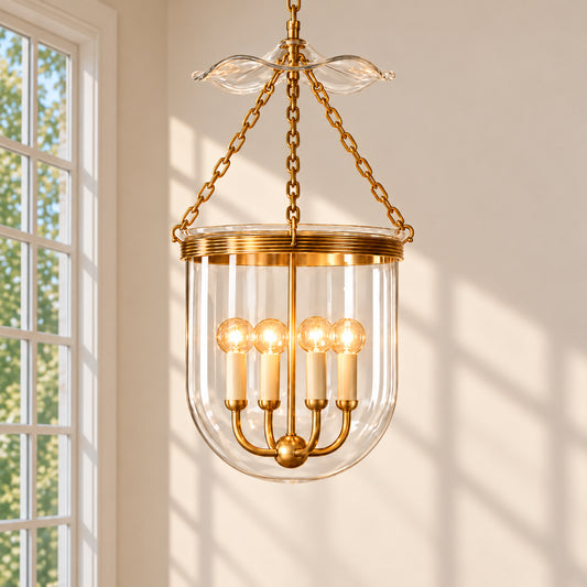 Vran Traditional Brass Glass Pendant Light
