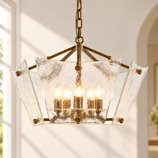 Xole Vintage Brass Textured Glass Pendant Light
