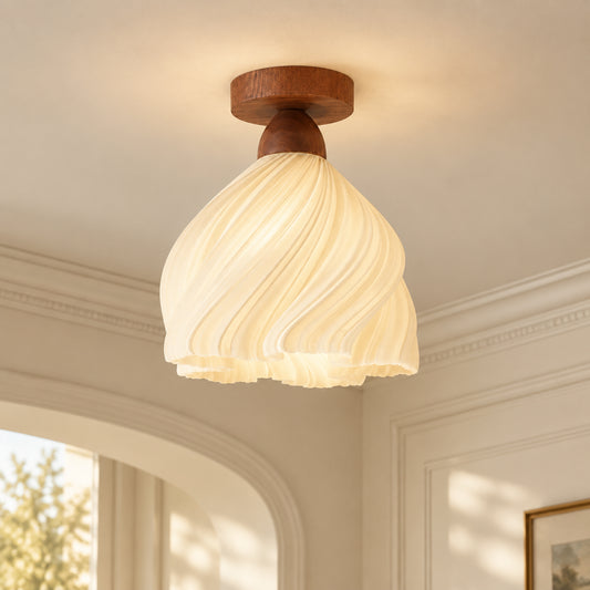 Yrja Walnut Pleated LED Flush Mount Ceiling Light