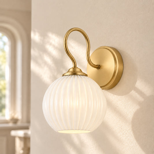 Fflew Vintage Fluted Glass Globe Wall Sconce