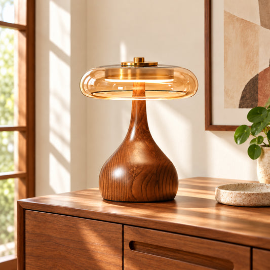 Tifenn Modern Wood Glass Mushroom Table Light