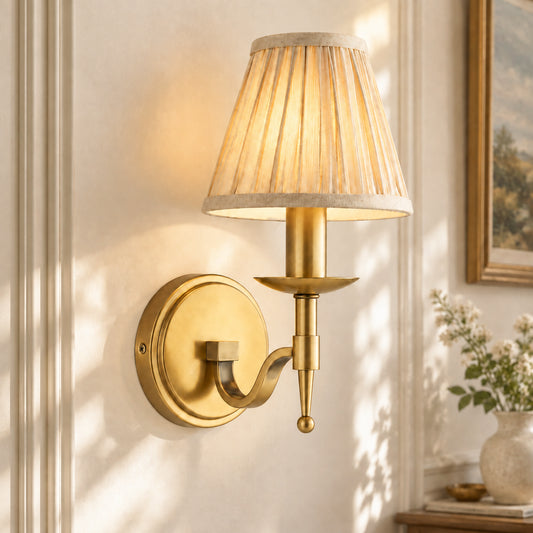 Morfudd French Brass Pleated Organza Wall Sconce