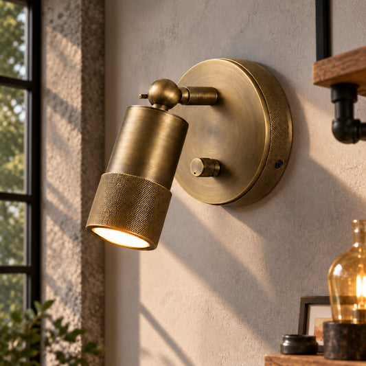 Rhiain Industrial Adjustable Brass Cylinder Wall Sconce