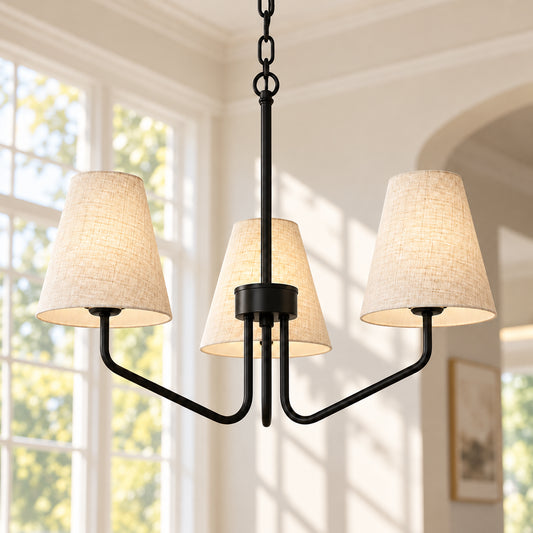 Alouarn Black Iron Tapered Fabric Shade Chandelier