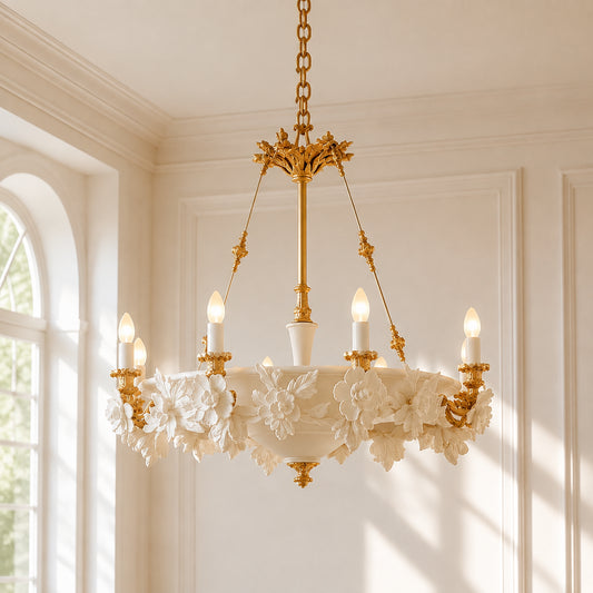Maristella Vintage Ivory Floral Resin Petal Chandelier