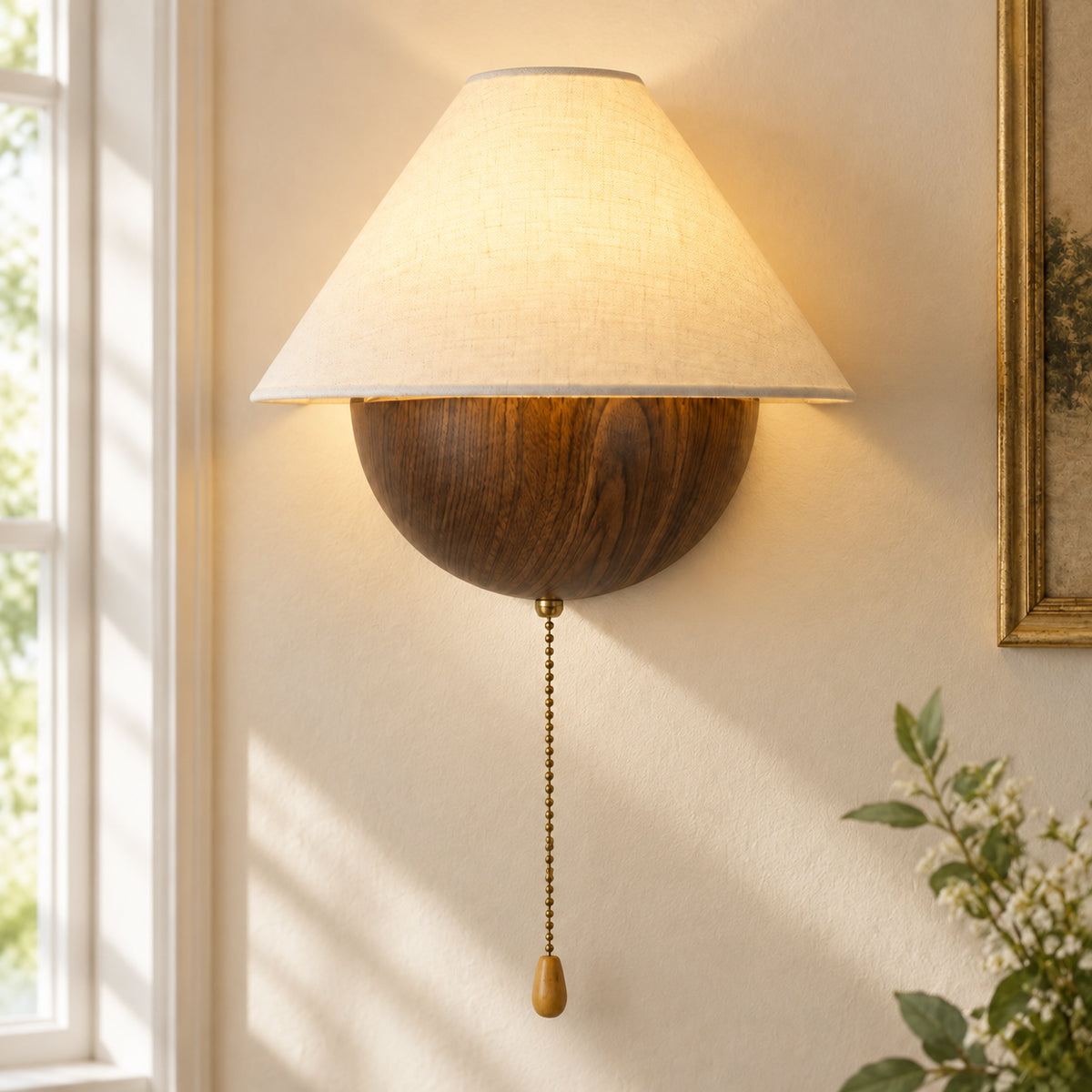 Kynan Vintage Wood Fabric Conical Wall Sconce｜Luica Living