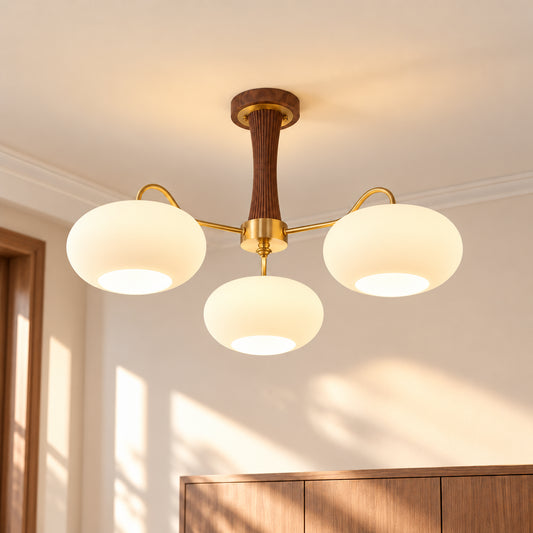 Nuvo Mid Century Modern Wood Glass Chandelier