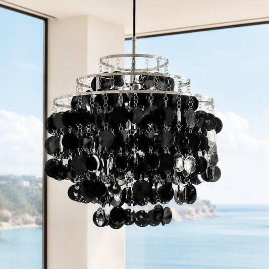 Myrthen Modern Capiz Shell Tiered Disc Chandelier