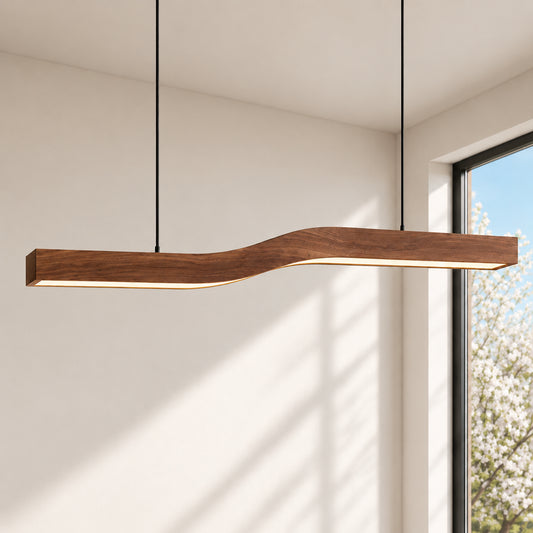 Rowan Dark Wood-Grain LED Linear Pendant Light