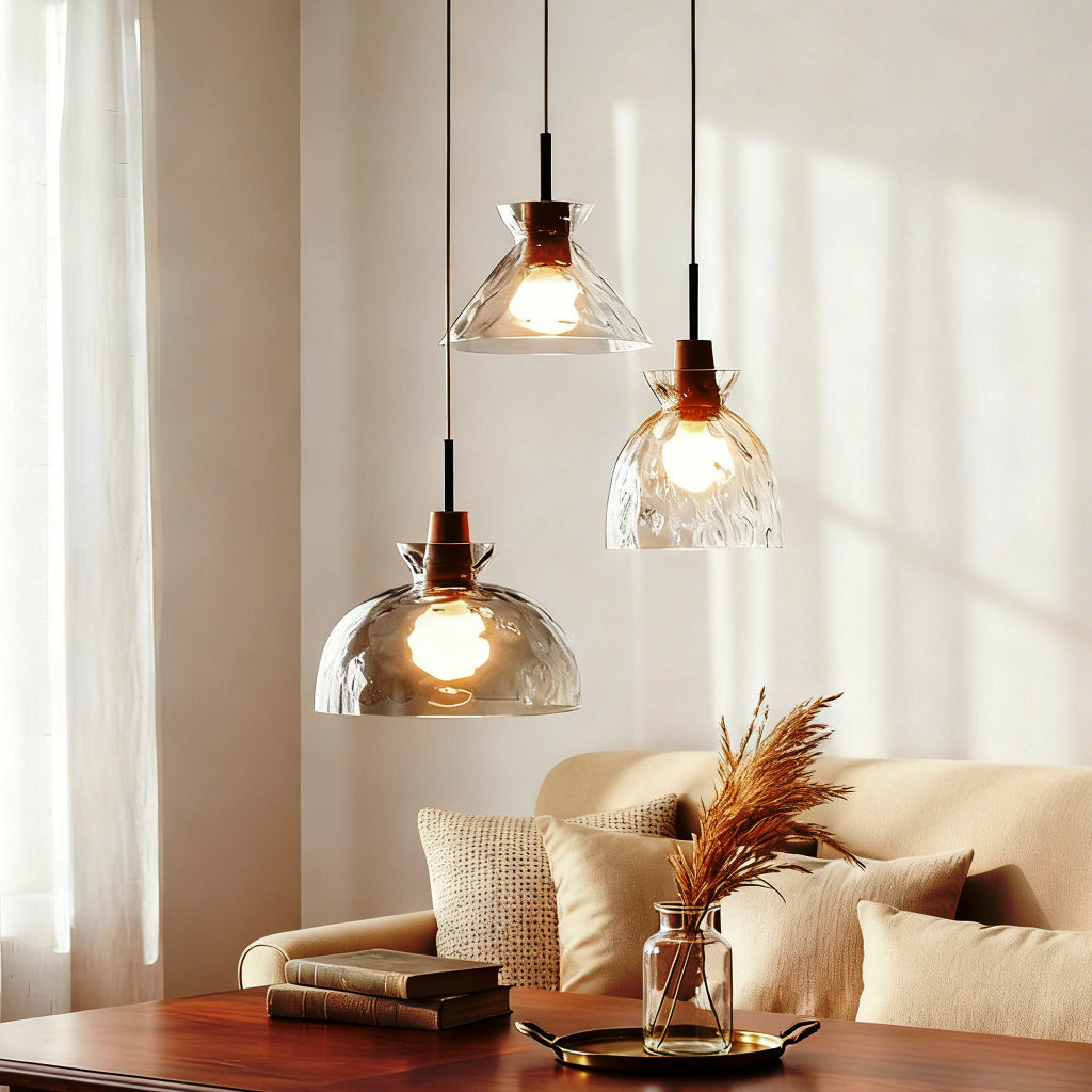Mid Century Farmhouse Hammered Glass Dome Pendant Light