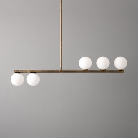 Modern Brass Opal Glass Globe Linear Chandelier