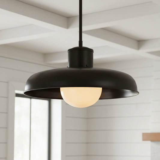 Nofin Farmhouse Outdoor Milk Glass Pendant Light
