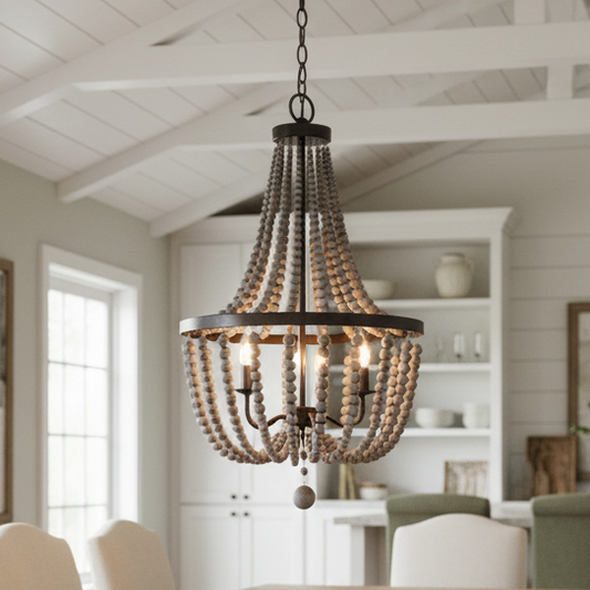 Selara Vintage 3-Light Wood Clay Beads Chandelier