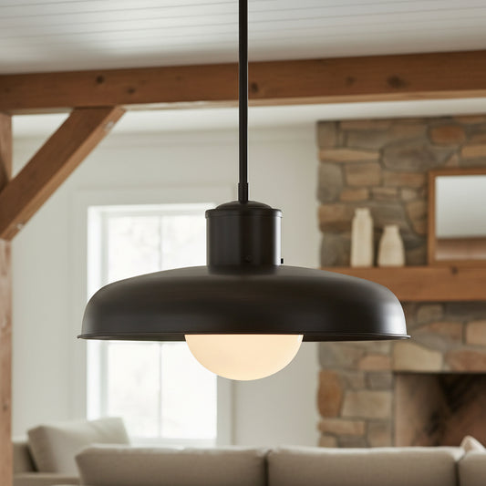 Nofin Farmhouse Outdoor Milk Glass Pendant Light