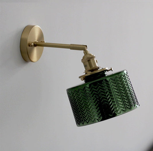 Green Art Deco Glass Wall Sconce with Brushed Brass