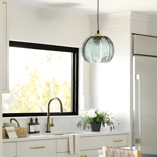 Aria Modern Ribbed Glass Ball Pendant Light