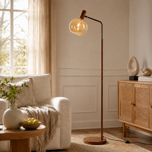 Sylvako Mid‑Century Amber Glass Globe Floor Light