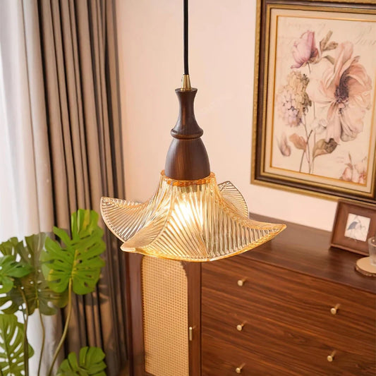 Adikia Modern Wood Artistic Glass Floral Pendant Light