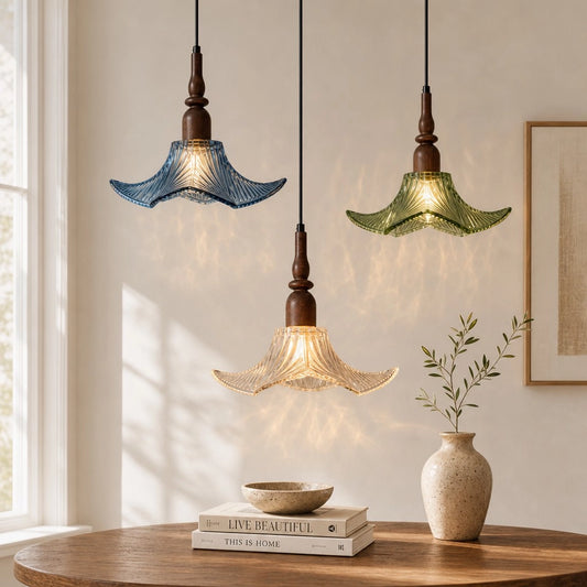 Adikia Moderne Houten Artistieke Glazen Bloemige Hanglamp