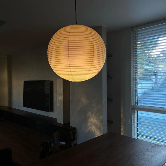 Aiko Minimalist Ribbed Paper Globe Pendant Light