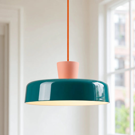 Suspension vintage Alden en métal et céramique avec dôme 