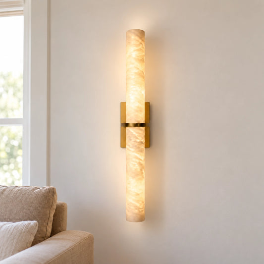 Aldous Brass Alabaster Tube Wall Sconce