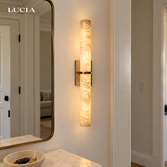 Aldous Brass Alabaster Tube Wall Sconce