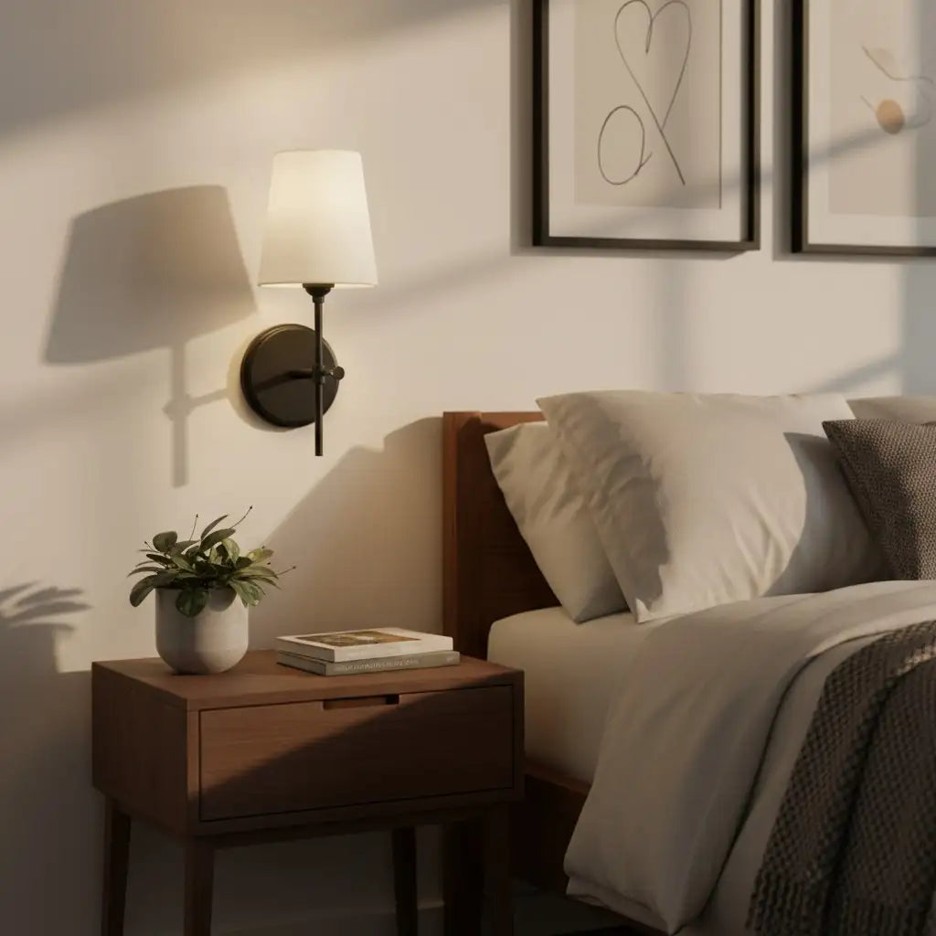 Amberly Minimalist Fabric Brass 1-light Wall Sconce6.webp__PID:915cb923-0224-471d-9b56-3652913d4e73