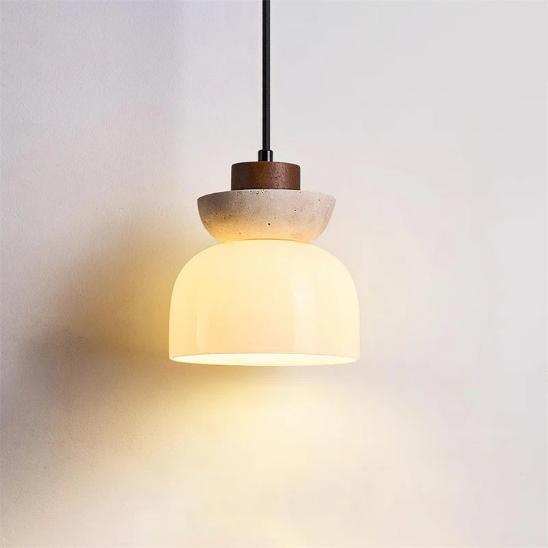 Angelia Wabi-Sabi Travertine Frosted Glass Pendant Light