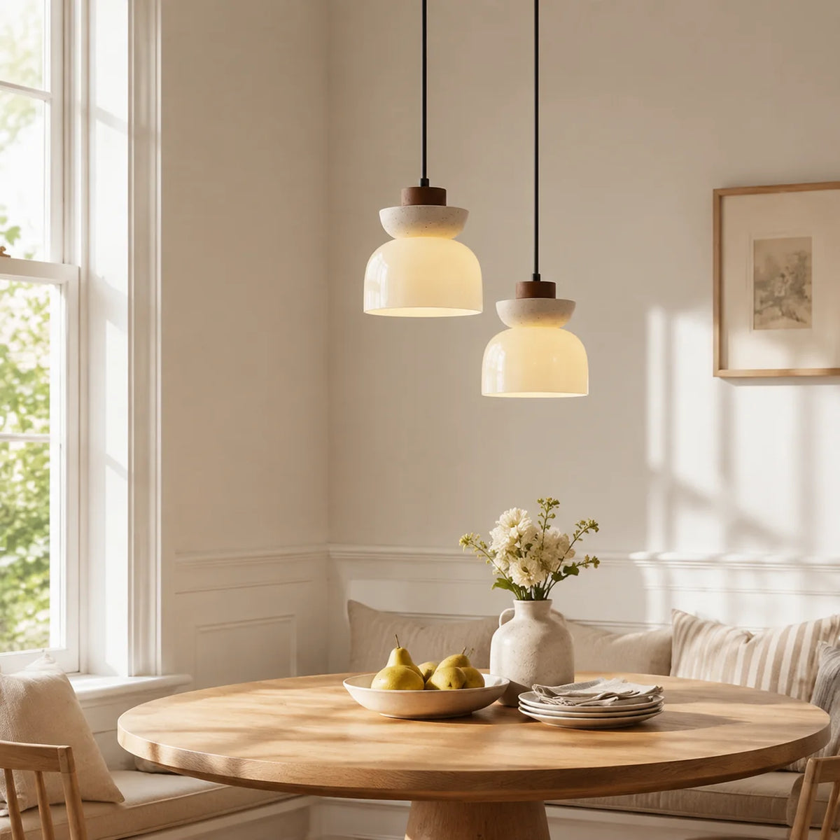 Angelia Wabi-Sabi Travertine Frosted Glass Pendant Light