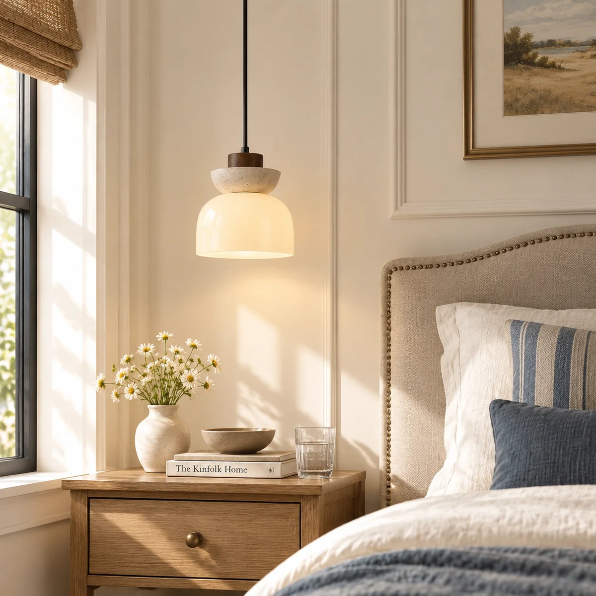 Angelia Wabi-Sabi Travertine Frosted Glass Pendant Light
