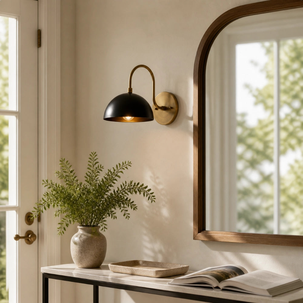 Antique Brass Arm Dome Shade Wall Sconce cj4.webp__PID:d0db6264-e5d7-4390-851a-53c61a4ac7ec