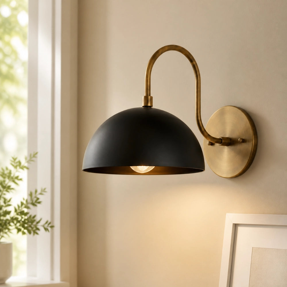 Antique Brass Arm Dome Shade Wall Sconce sku3.webp__PID:db6264e5-d733-4005-9a53-c61a4ac7ec7b