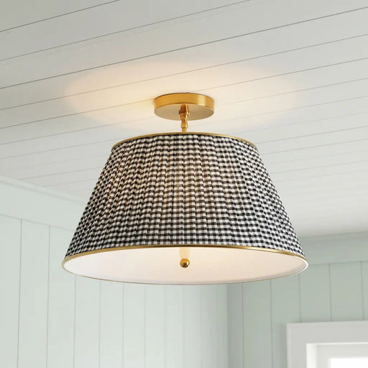 Anya Country Pleated Printed Brass Pendant Light
