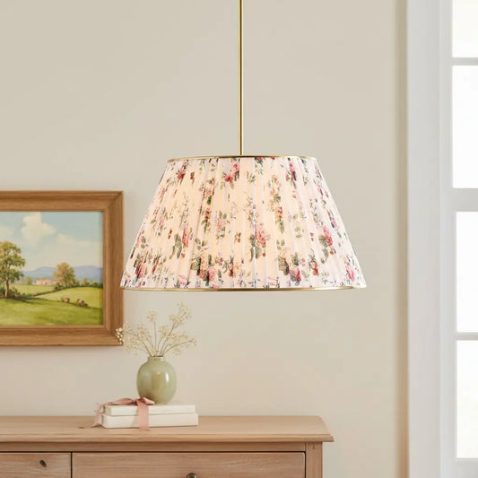 Anya Country Pleated Printed Brass Pendant Light