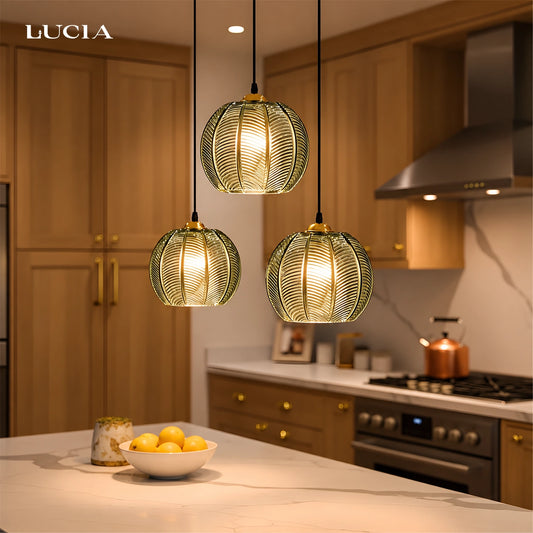 Aria Modern Ribbed Glass Ball Pendant Light