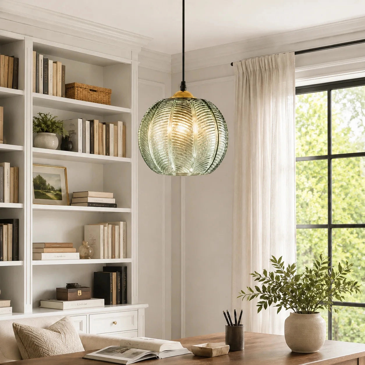 Aria Modern Ribbed Glass Ball Pendant Light