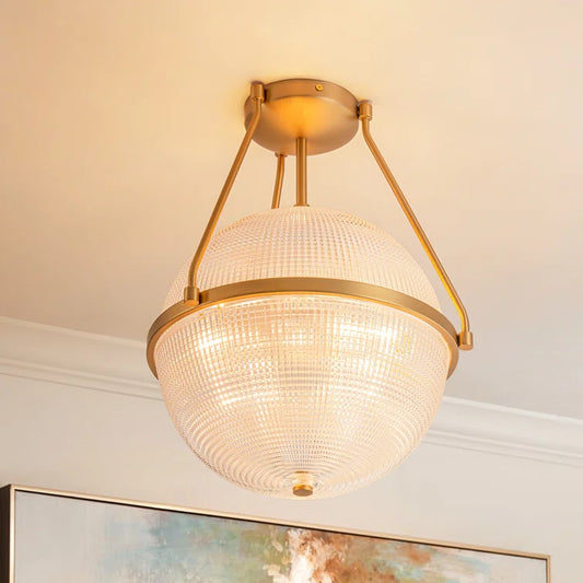 Athena Textured Globe Glass Semi Flush Mount Ceiling Light