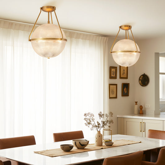 Athena Textured Globe Glass Semi Flush Mount Ceiling Light