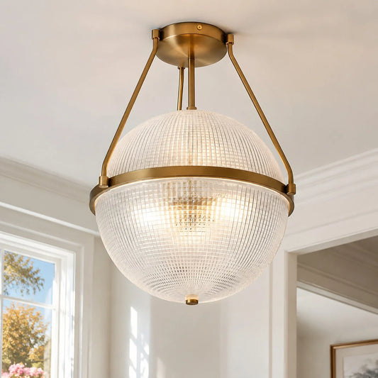 Athena Textured Globe Glass Semi Flush Mount Ceiling Light