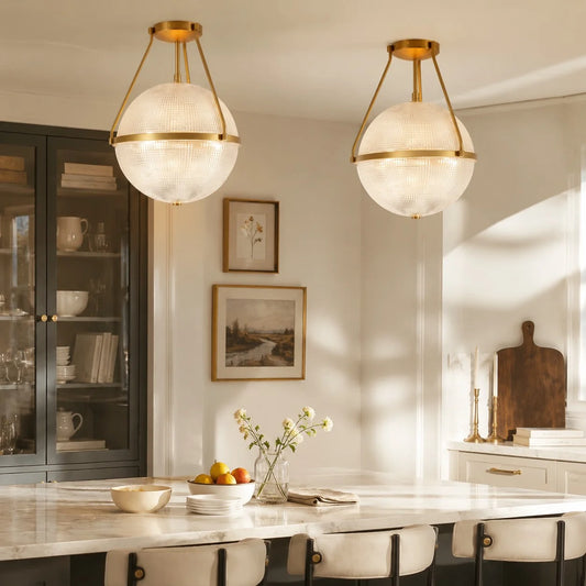 Athena Textured Globe Glass Semi Flush Mount Ceiling Light